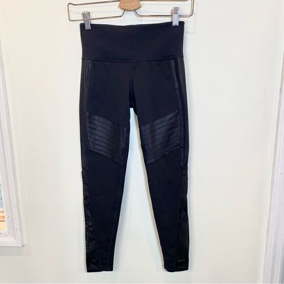 Athleta black moto legging with faux leather detail size xs petite - Picture 1 of 7